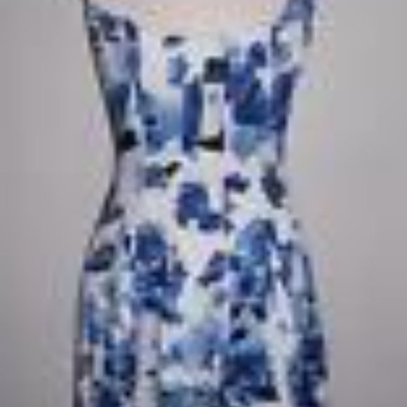 LAUREN RALPH LAUREN MS SZ 4 BLUE & WHITE FLORAL PRINT FIT N FLARE FASHION DRESS - Picture 2 of 8
